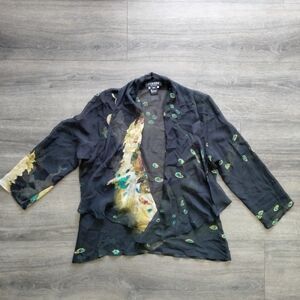 Citron Santa Monica Sheer Silk Jacket Topper Size PS Open Cardigan Artsy Peacock